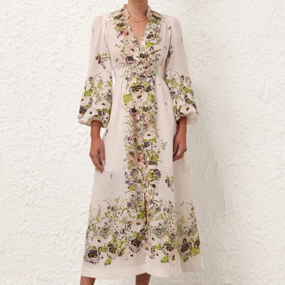 ZIMMERMANN Halliday ruffled floral-print linen midi dress - Picture 1 of 13